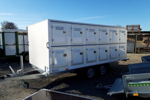 REMORQUE POUR TRANSPORT DE CHIENS 12 BOXES 2 ESSIEUX ROUES EXTERIEURES