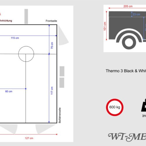 Remorque Tandem WT-Metall Thermo 3 avec toit de rangement