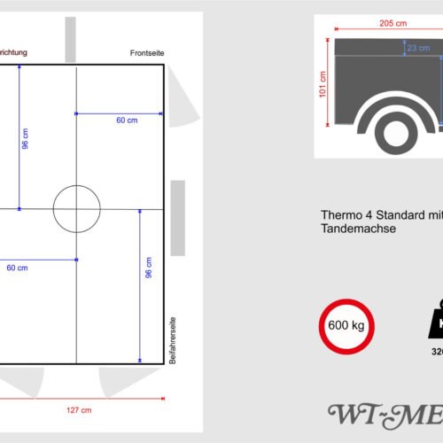 Remorque Tandem WT-Metall Thermo 4 Standard avec toit de rangement